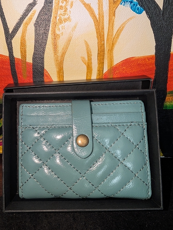 Kurt Geiger Accessories - Kurt Geiger Quilted Leather Snap Card Wallet - Light Teal